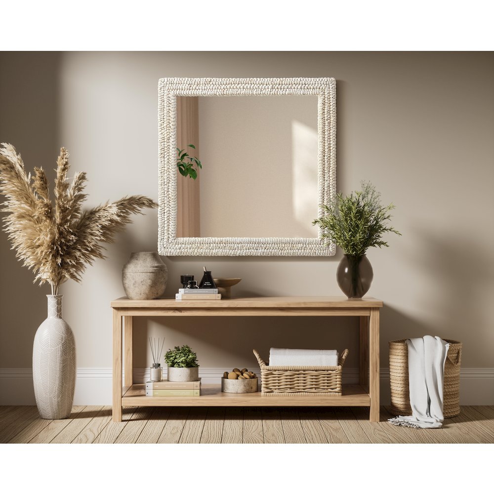 Rectangle Cornhusk Mirror 36x36 in Linen White. Picture 2