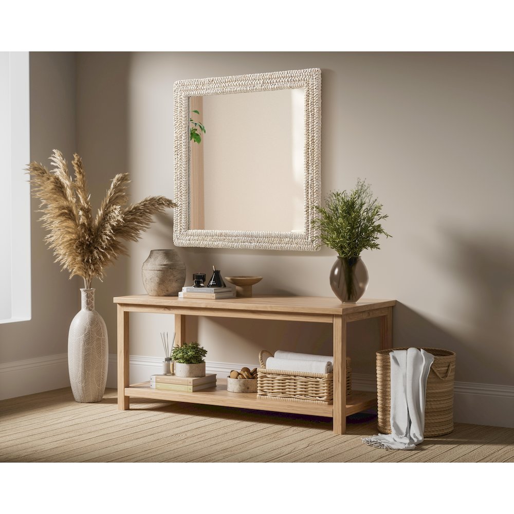 Rectangle Cornhusk Mirror 36x36 in Linen White. Picture 3