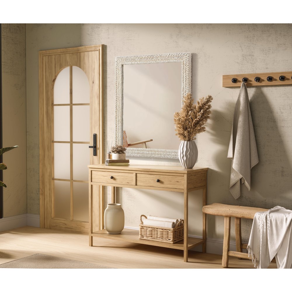 Rectangle Cornhusk Mirror 36x42 in Linen White. Picture 3