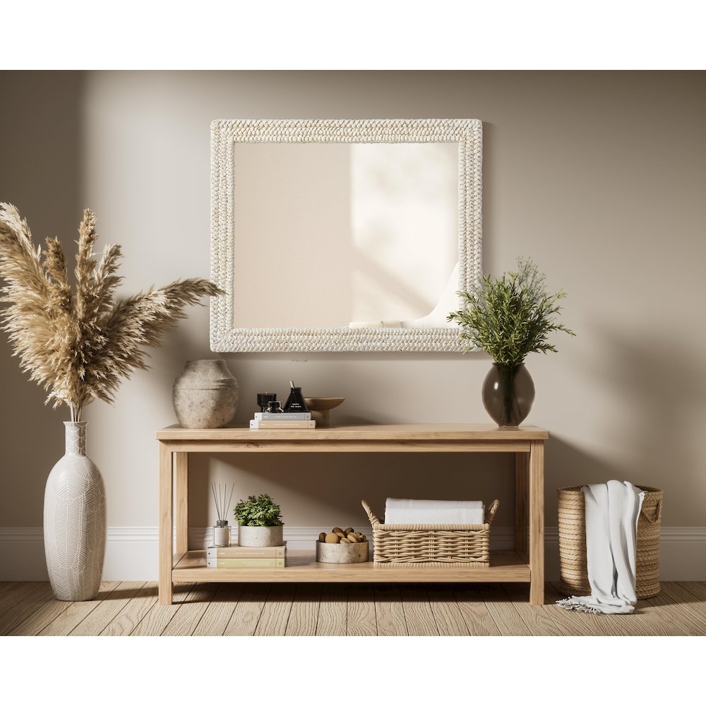 Rectangle Cornhusk Mirror 36x42 in Linen White. Picture 6
