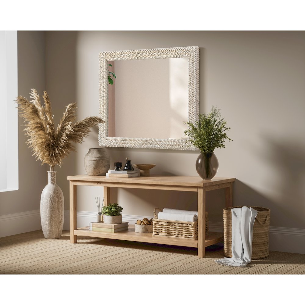 Rectangle Cornhusk Mirror 36x42 in Linen White. Picture 7