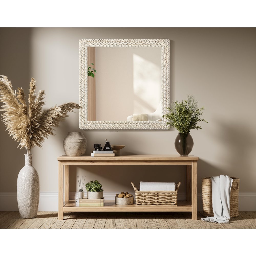 Rectangle Cornhusk Mirror 40x40 in Linen White. Picture 2