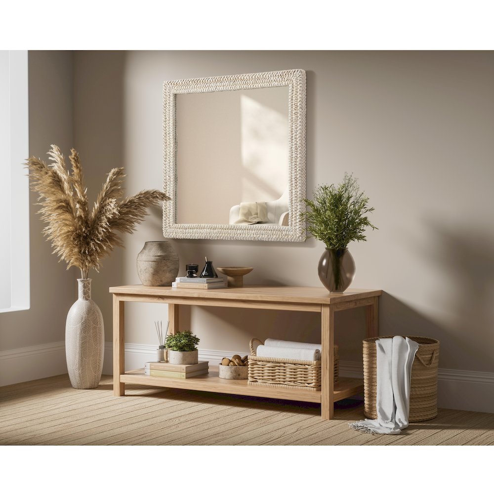 Rectangle Cornhusk Mirror 40x40 in Linen White. Picture 3