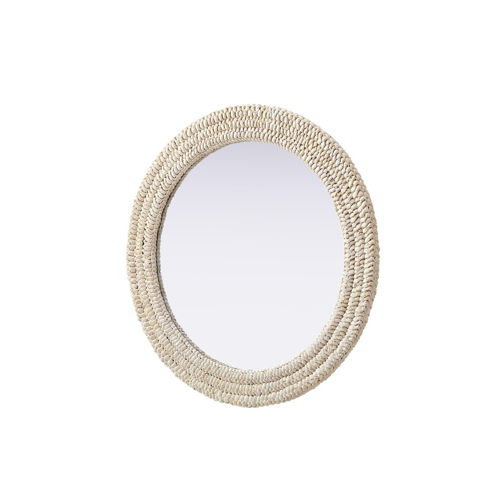 Round Cornhusk Mirror 30x30 in Linen White. Picture 4