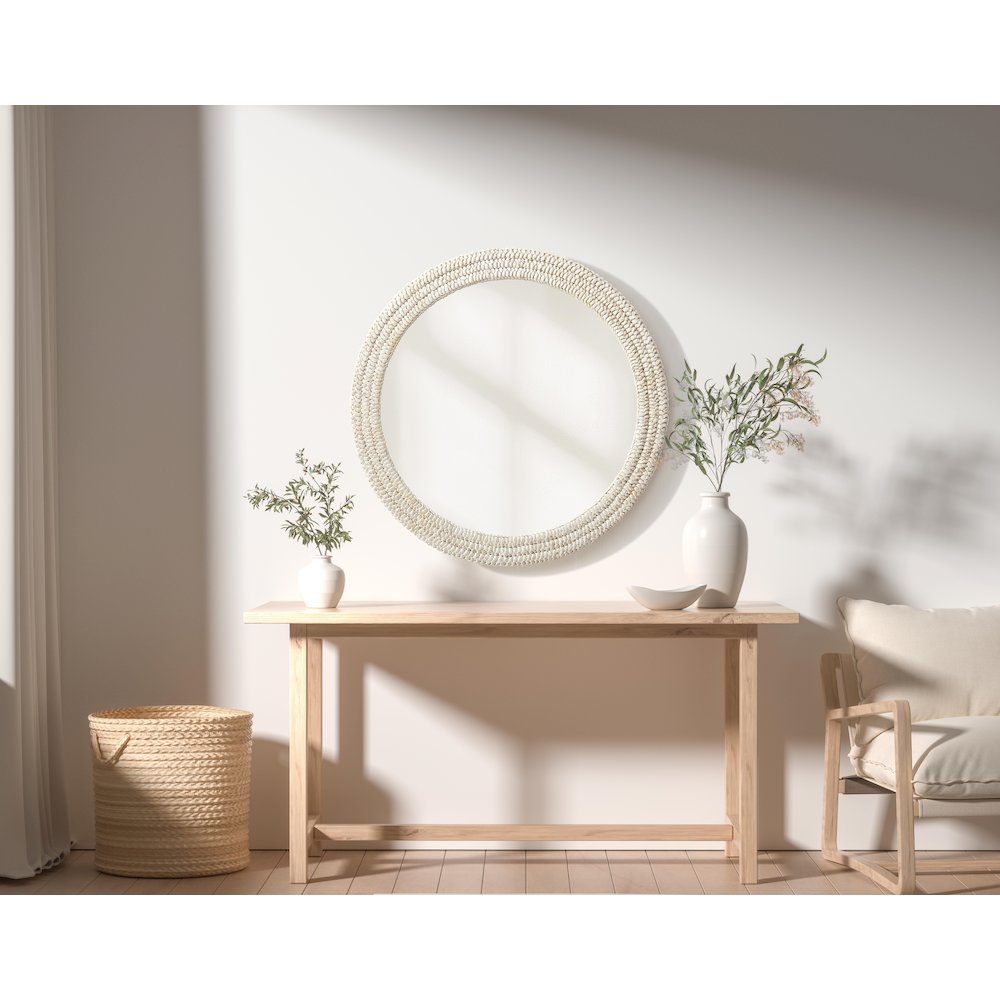 Round Cornhusk Mirror 36x36 in Linen White. Picture 2