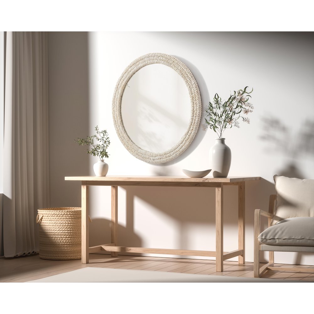 Round Cornhusk Mirror 36x36 in Linen White. Picture 3