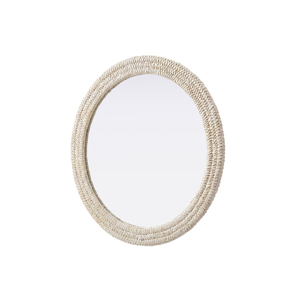 Round Cornhusk Mirror 36x36 in Linen White. Picture 4