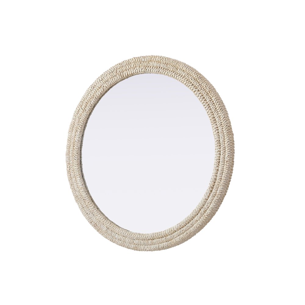 Round Cornhusk Mirror 42x42 in Linen White. Picture 4