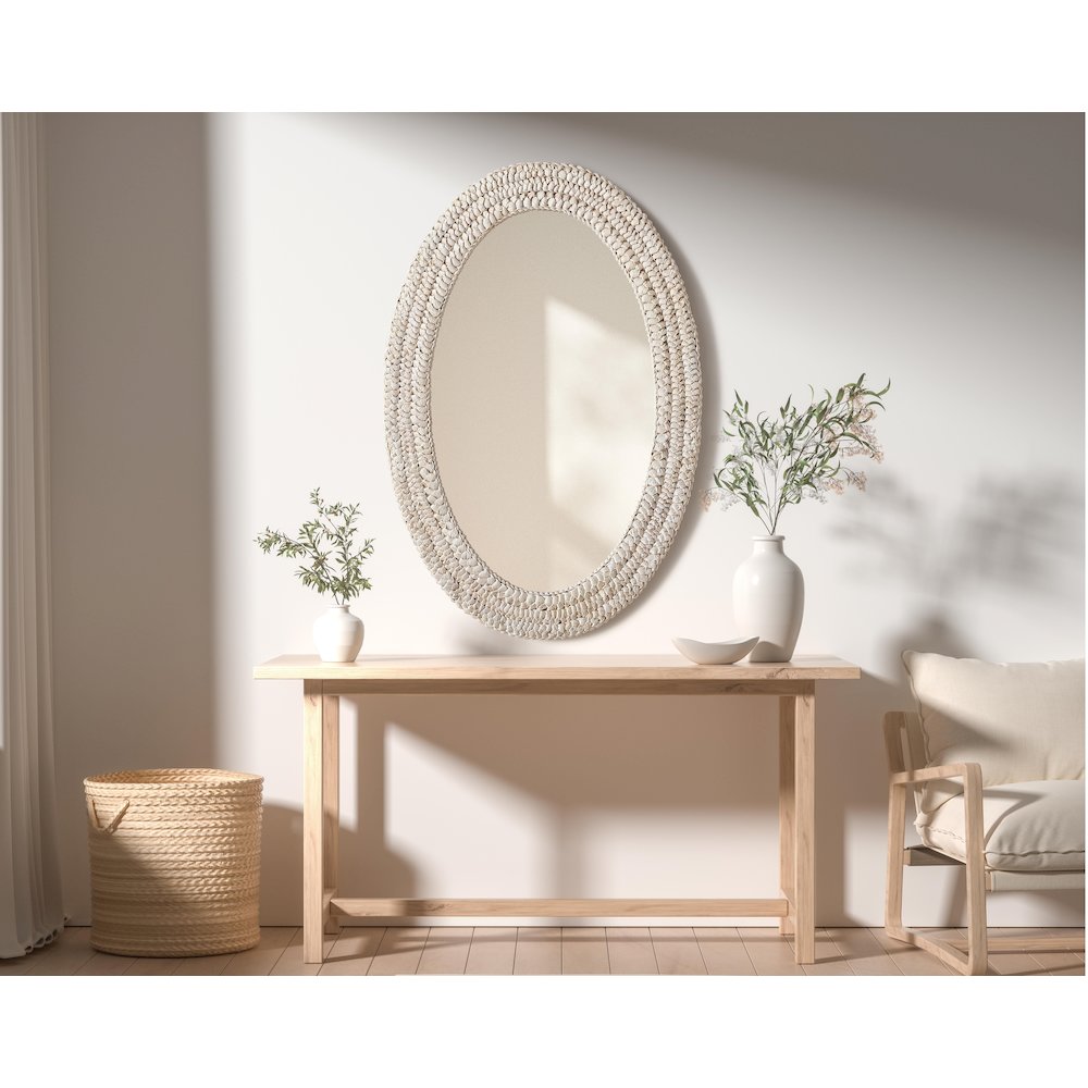 Oval Cornhusk Mirror 24x36 in Linen White. Picture 2
