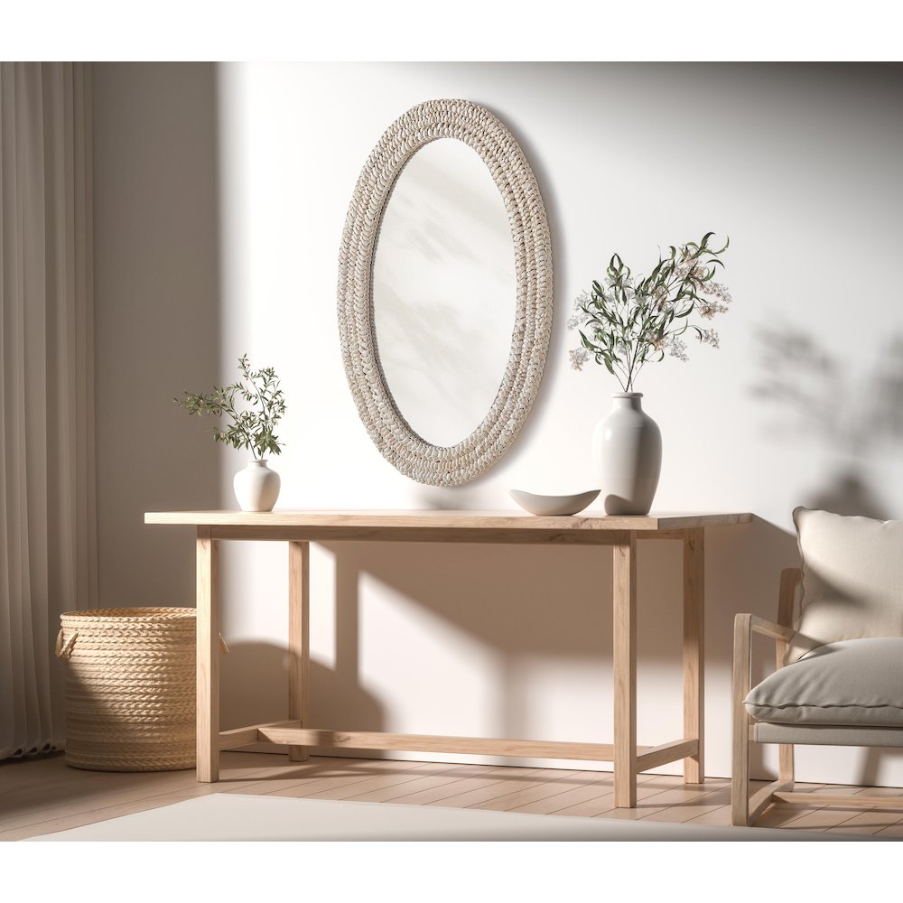 Oval Cornhusk Mirror 24x36 in Linen White. Picture 3