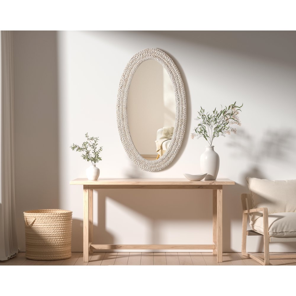 Oval Cornhusk Mirror 24x42 in Linen White. Picture 2