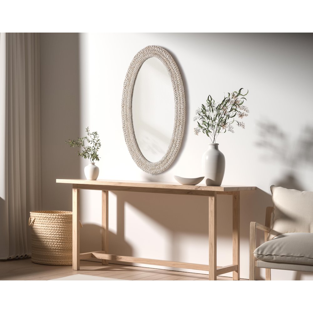 Oval Cornhusk Mirror 24x42 in Linen White. Picture 3