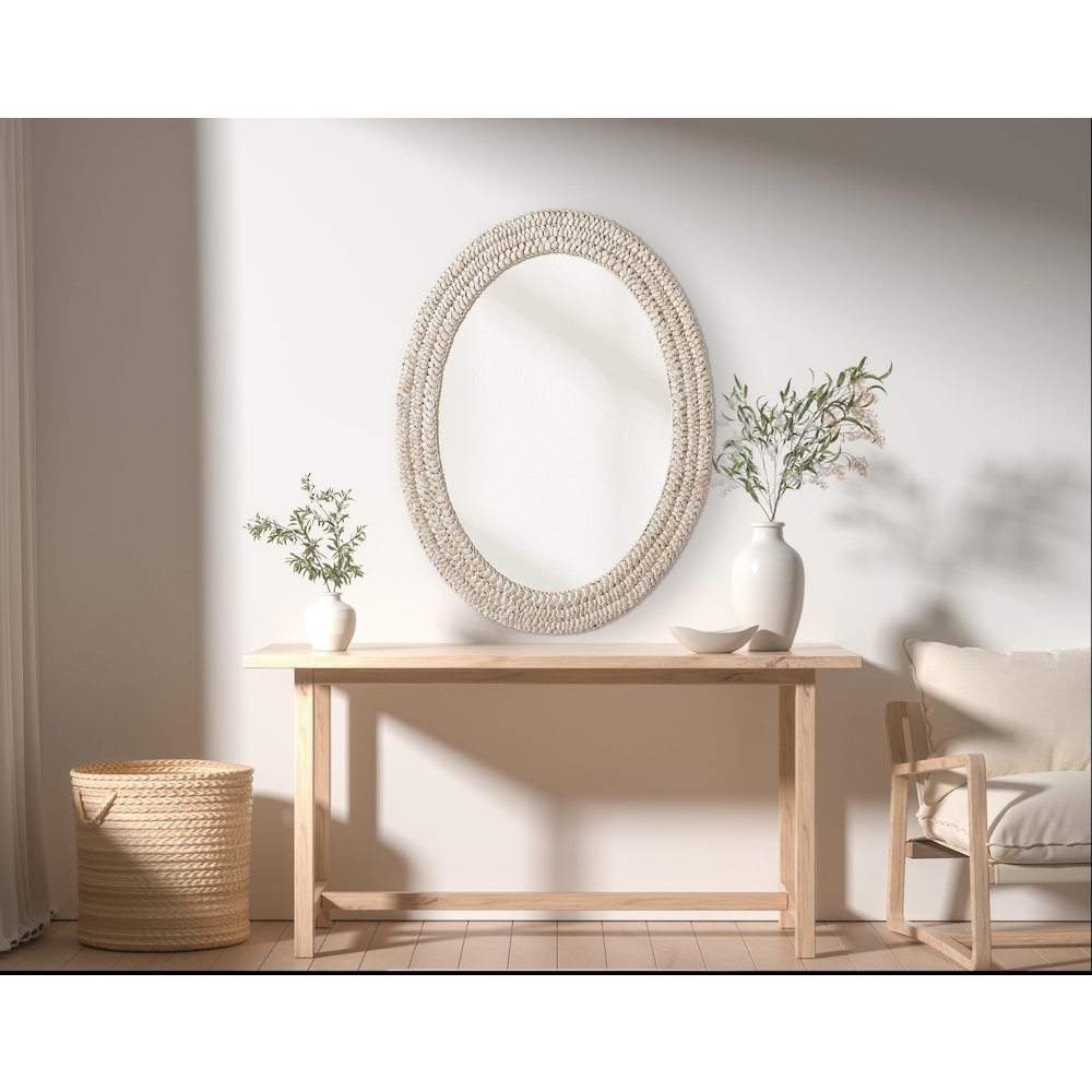 Oval Cornhusk Mirror 27x36 in Linen White. Picture 2