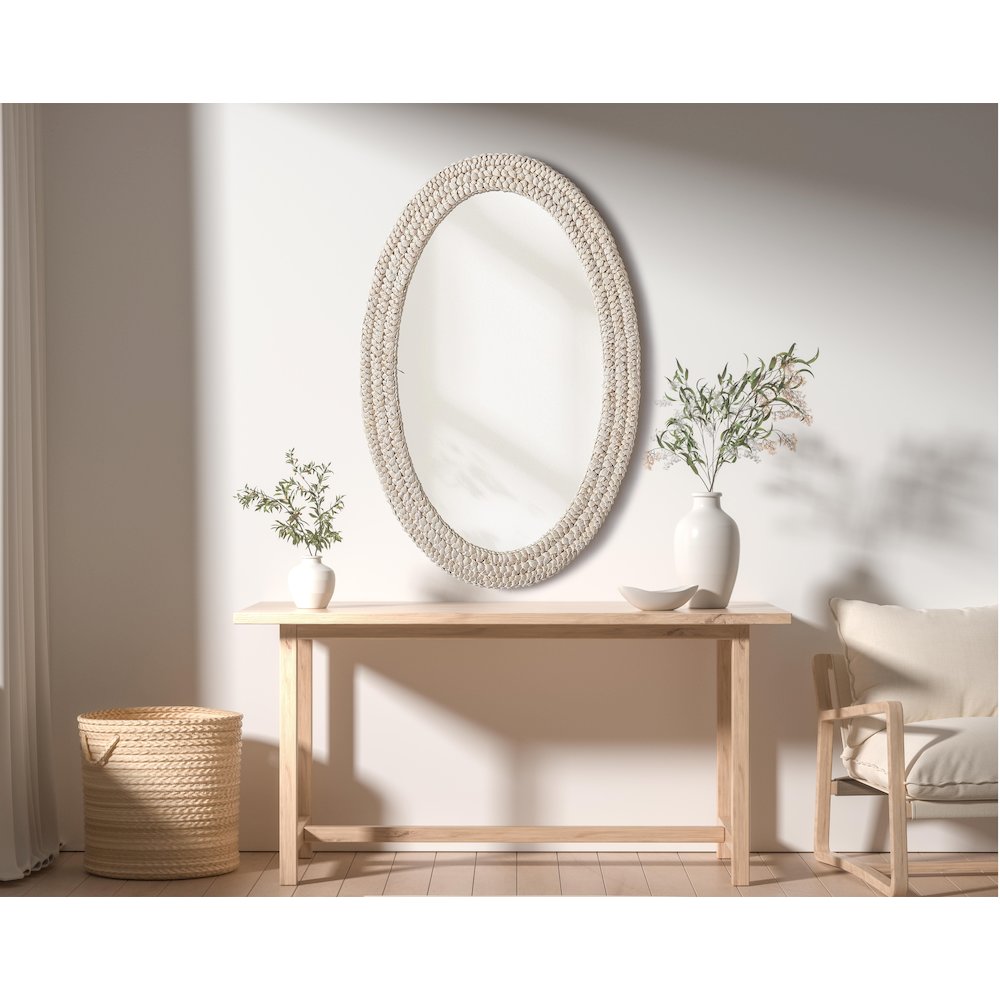 Oval Cornhusk Mirror 27x42 in Linen White. Picture 2