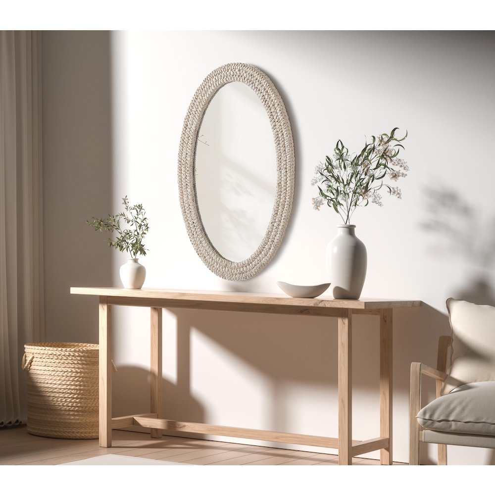 Oval Cornhusk Mirror 27x42 in Linen White. Picture 3