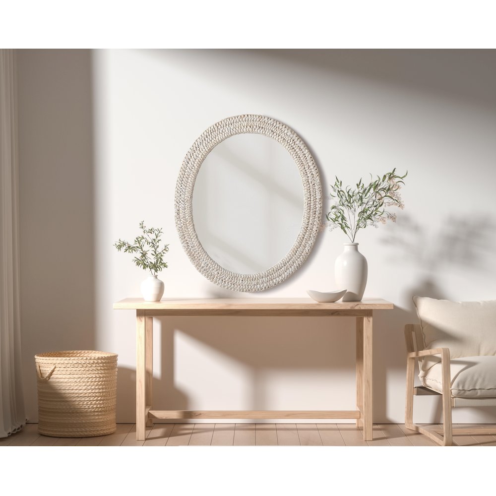 Oval Cornhusk Mirror 30x36 in Linen White. Picture 2
