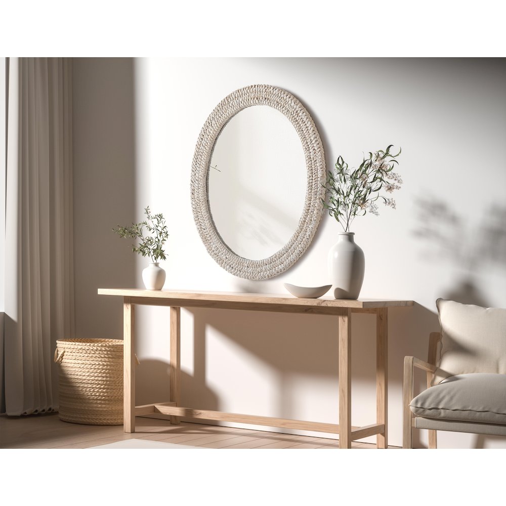 Oval Cornhusk Mirror 30x36 in Linen White. Picture 3