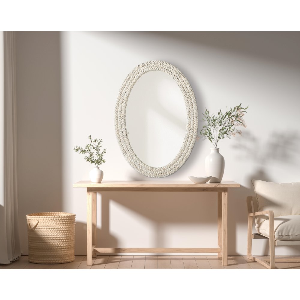 Oval Cornhusk Mirror 30x42 in Linen White. Picture 2