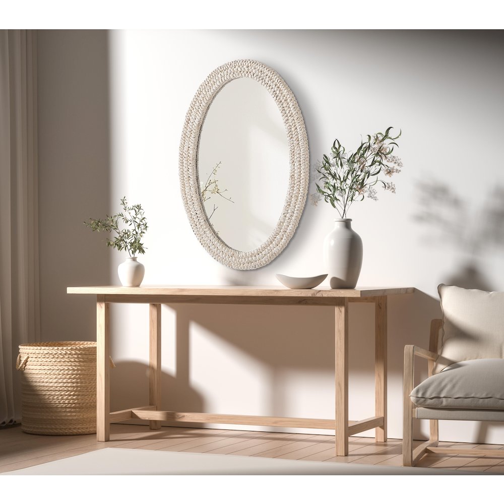 Oval Cornhusk Mirror 30x42 in Linen White. Picture 3