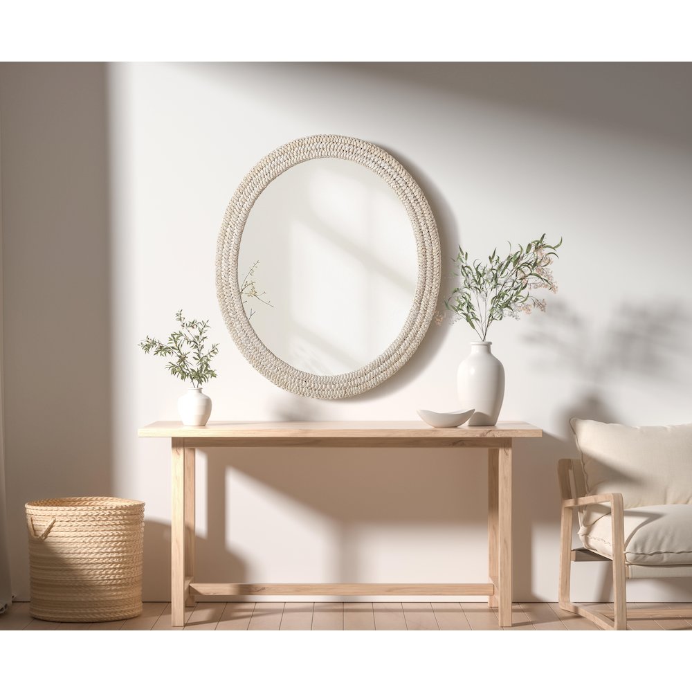 Oval Cornhusk Mirror 36x42 in Linen White. Picture 2