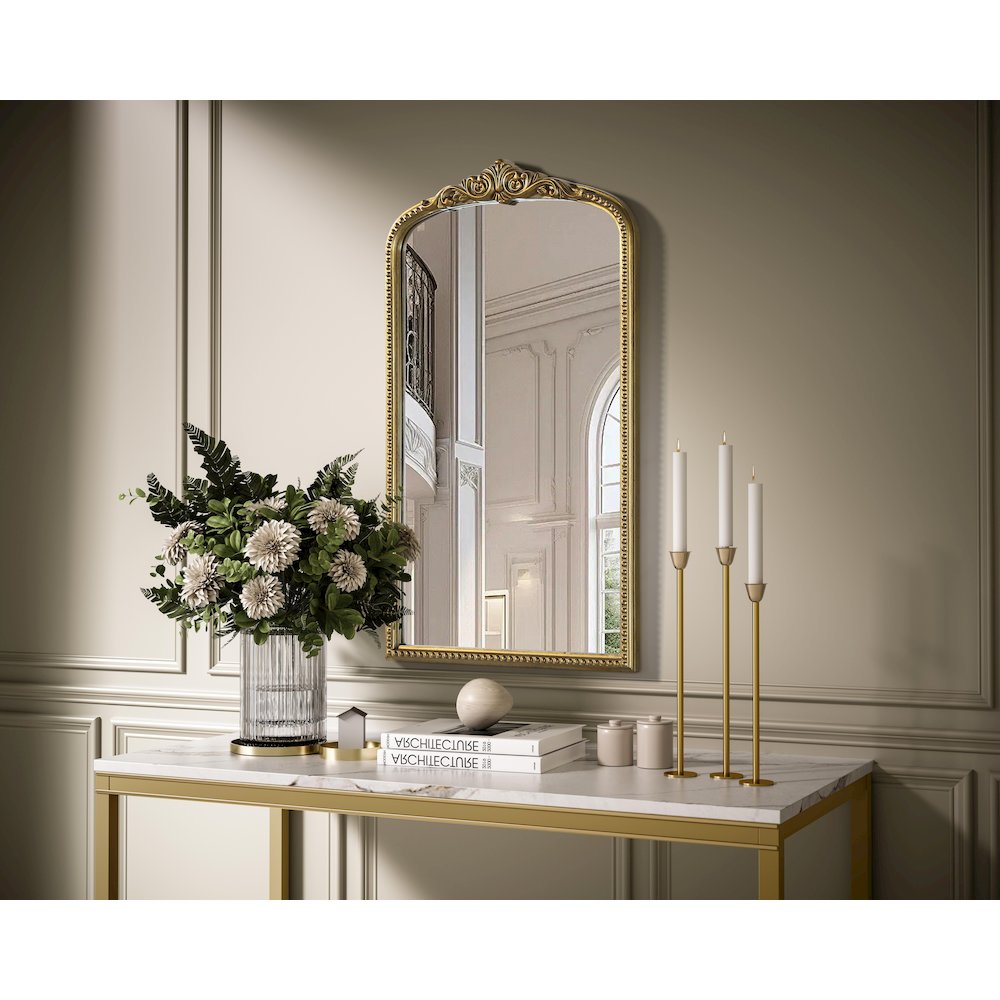Naomi Vintage Resin Mirror 24x42 in Antique Brass. Picture 3