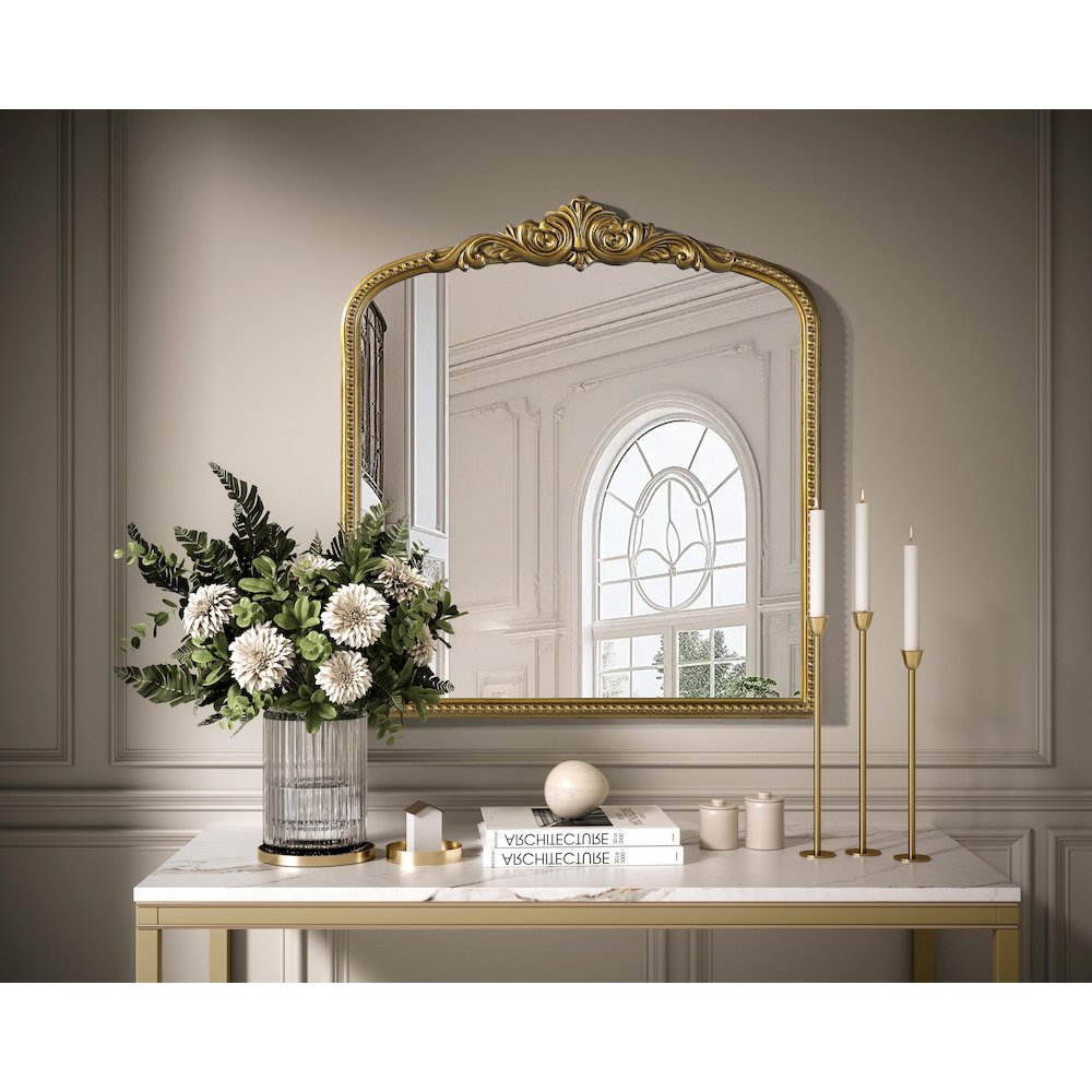 Naomi Vintage Resin Mirror 33x36 in Antique Brass. Picture 2