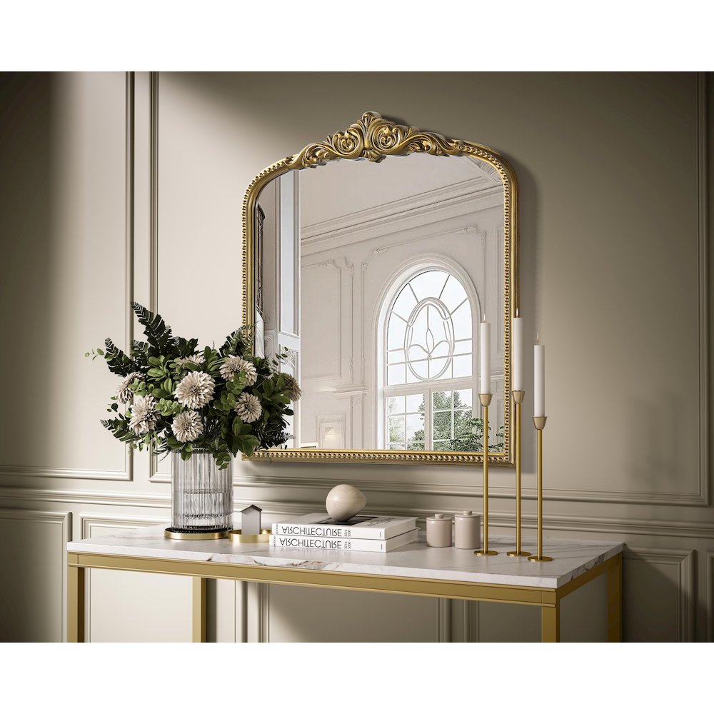 Naomi Vintage Resin Mirror 33x36 in Antique Brass. Picture 3