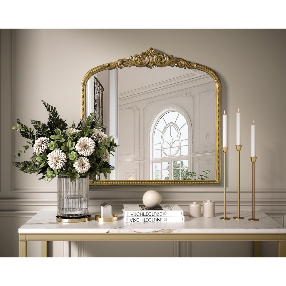 Naomi Vintage Resin Mirror 36x36 in Antique Brass. Picture 2