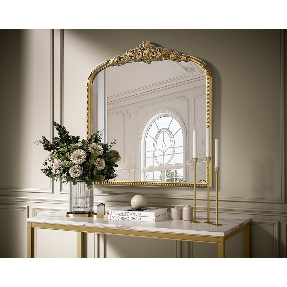 Naomi Vintage Resin Mirror 36x36 in Antique Brass. Picture 3