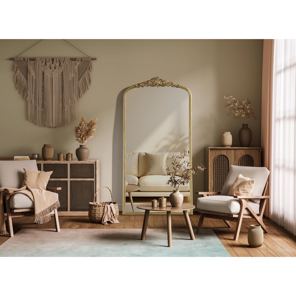 Naomi Vintage Resin Mirror 36x72 in Antique Brass. Picture 2