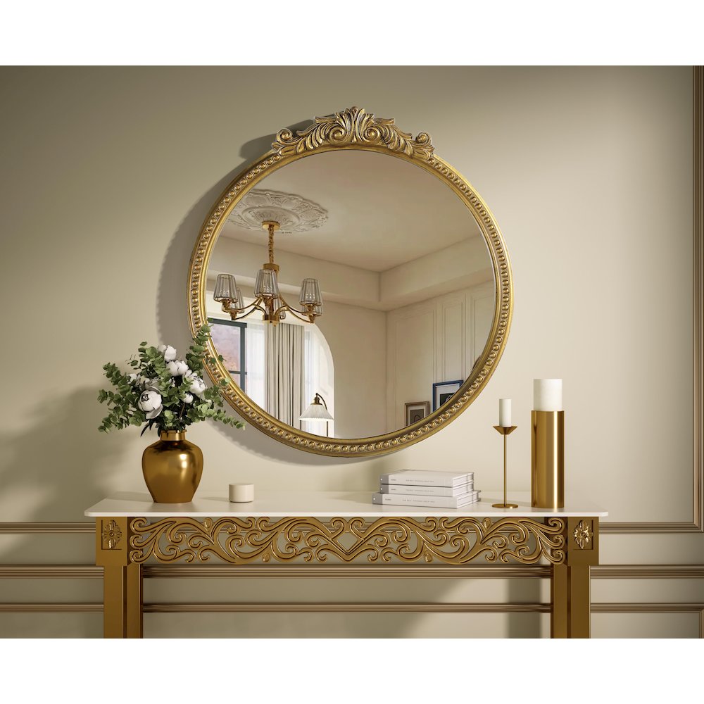 Naomi Vintage Resin Mirror 24x25.6 in Antique Brass. Picture 2