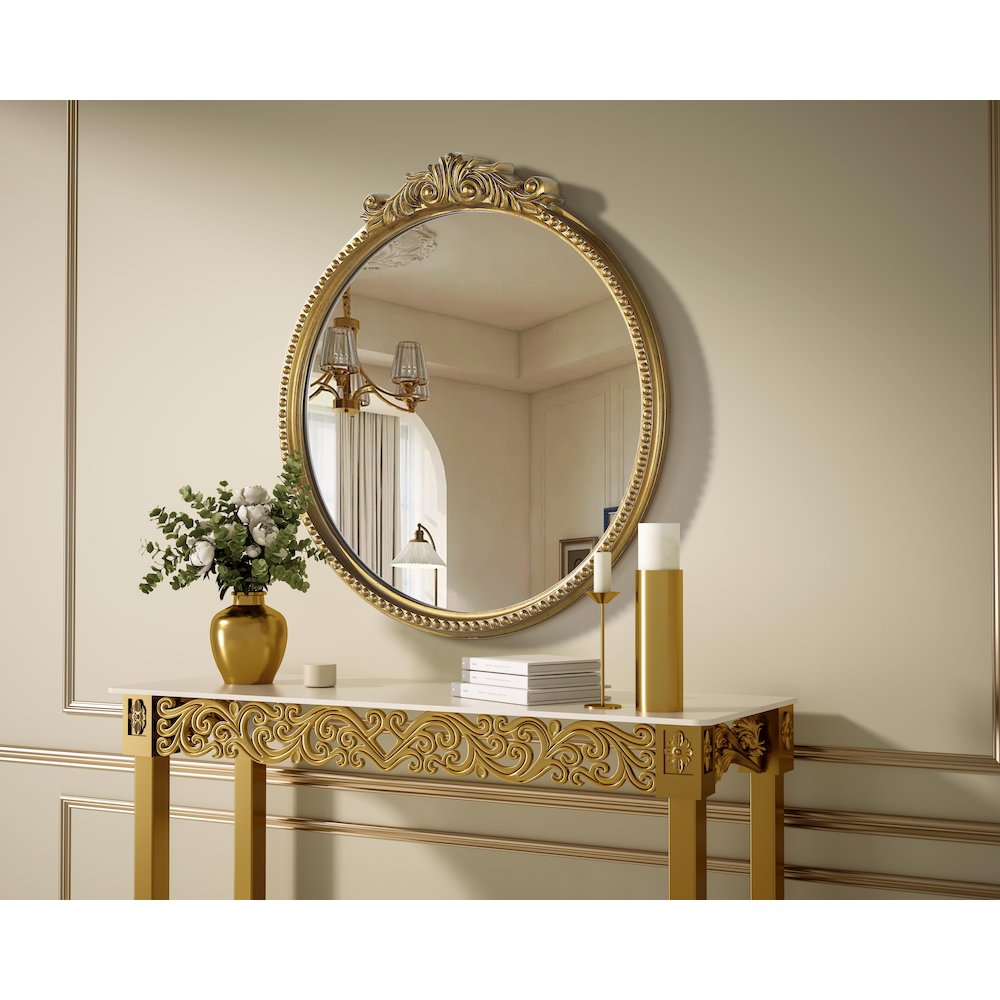 Naomi Vintage Resin Mirror 24x25.6 in Antique Brass. Picture 3