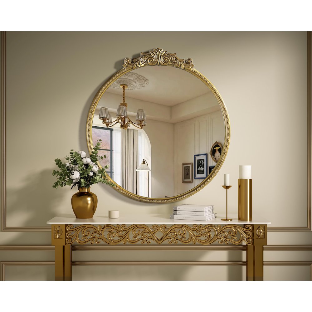 Naomi Vintage Resin Mirror 36x38 in Antique Brass. Picture 2