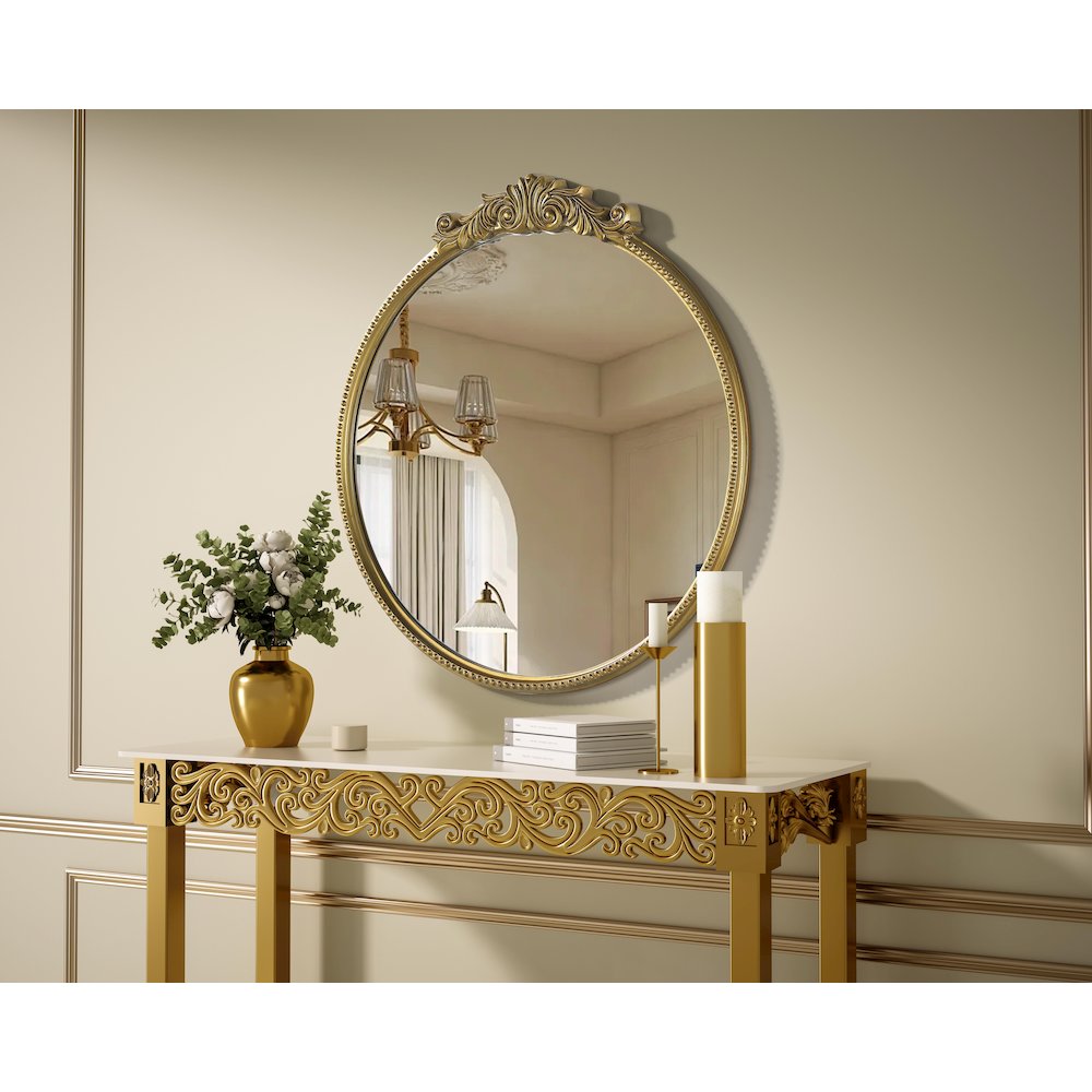 Naomi Vintage Resin Mirror 36x38 in Antique Brass. Picture 3