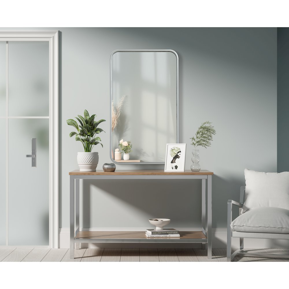 Contour Metal Rectangle Mirror 18x30 in Silver. Picture 2