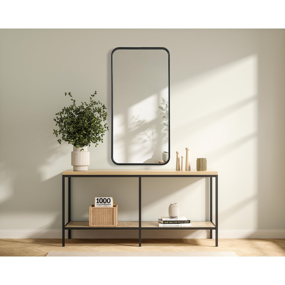 Contour Metal Rectangle Mirror 18x36 in Black. Picture 2