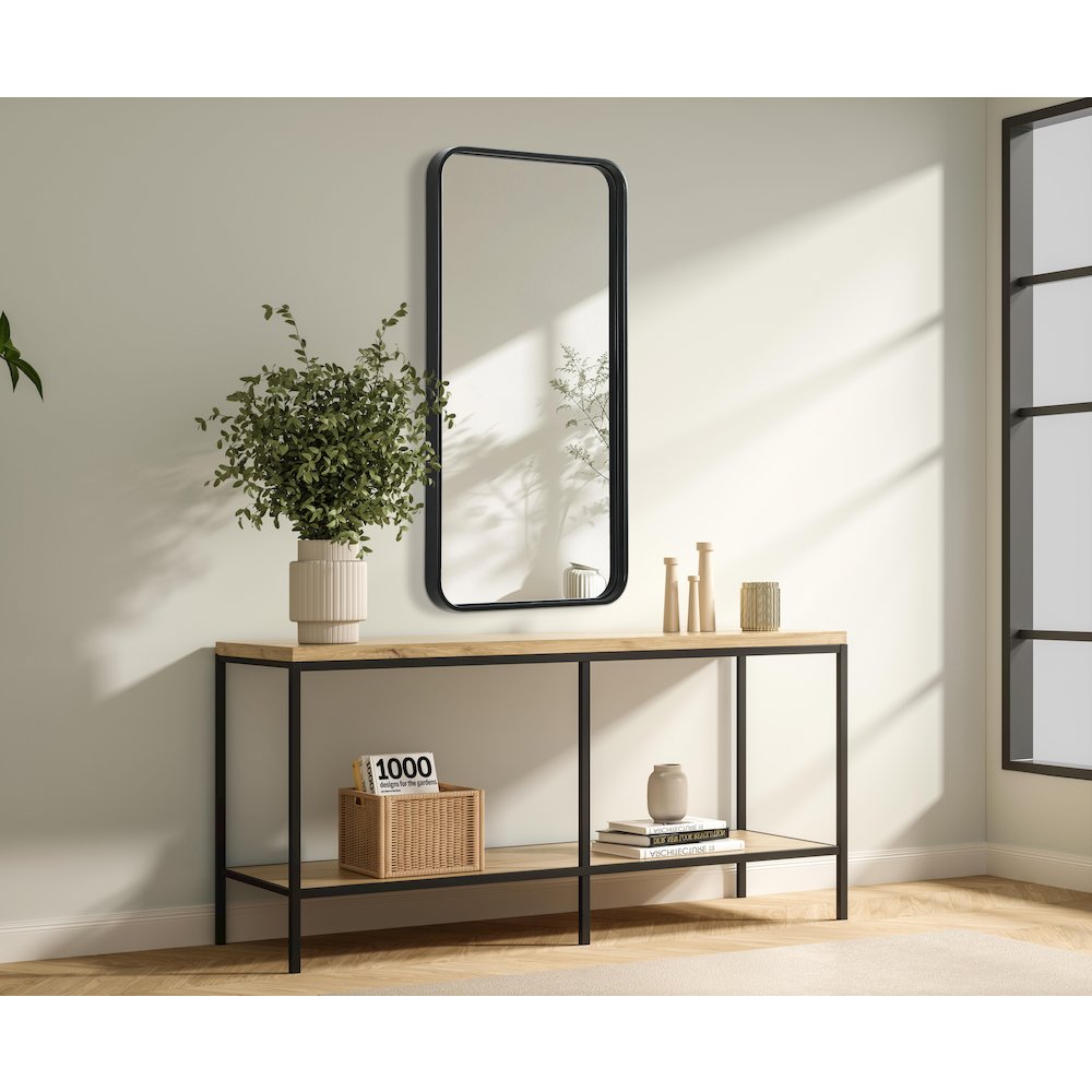 Contour Metal Rectangle Mirror 18x36 in Black. Picture 3