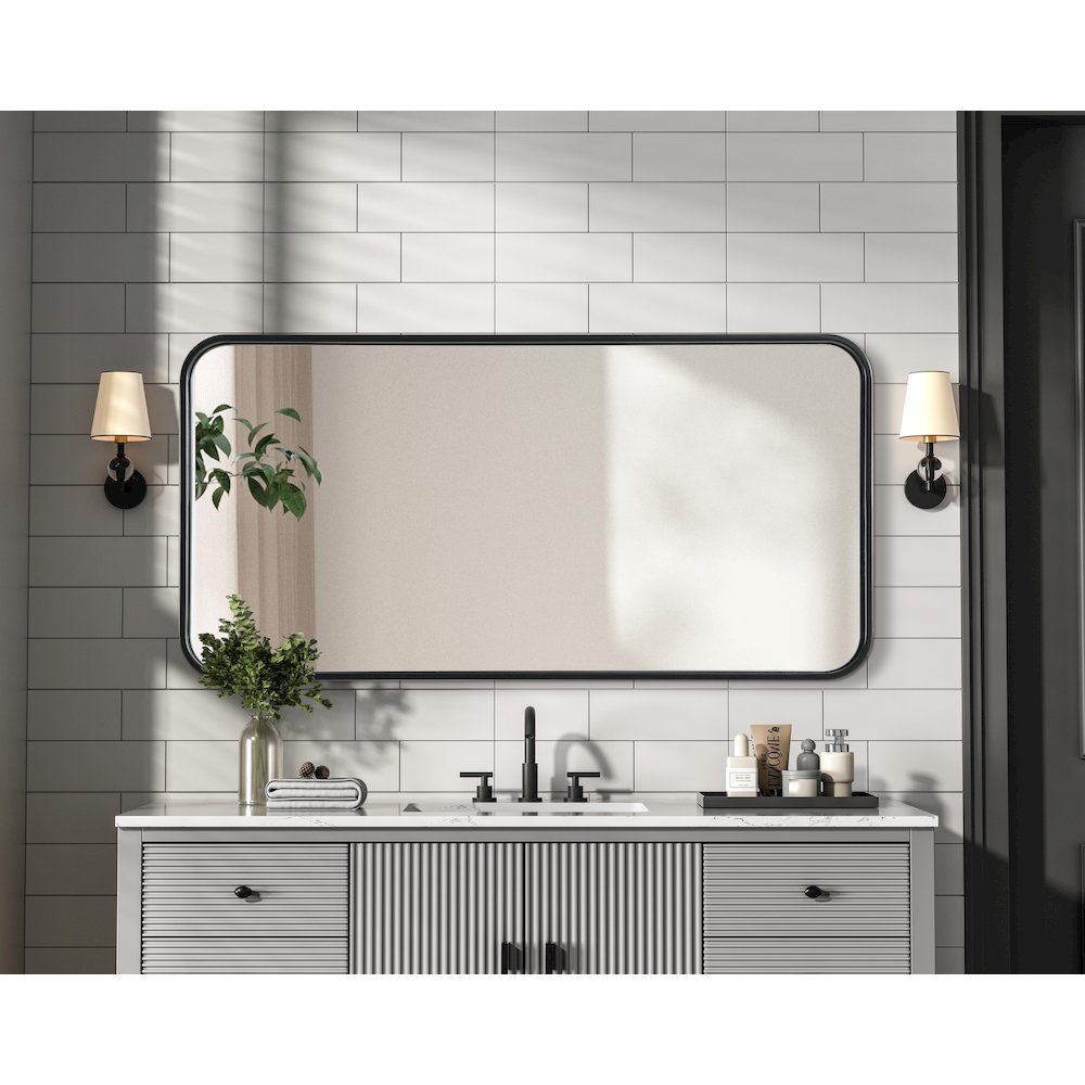Contour Metal Rectangle Mirror 18x36 in Black. Picture 6