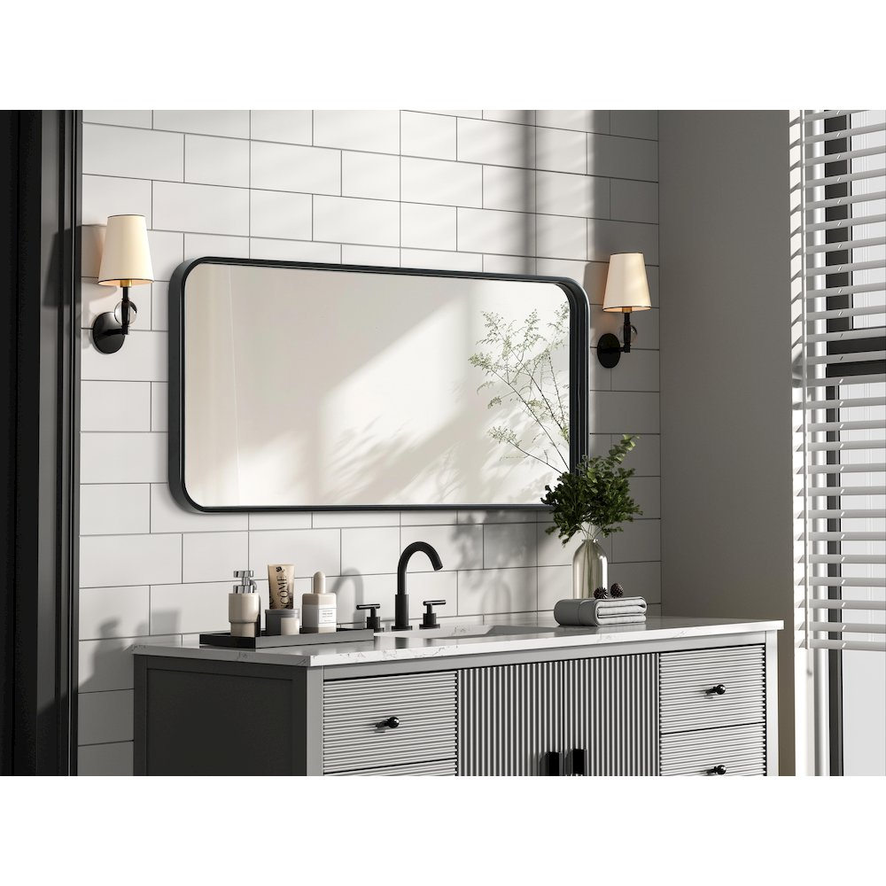 Contour Metal Rectangle Mirror 18x36 in Black. Picture 7
