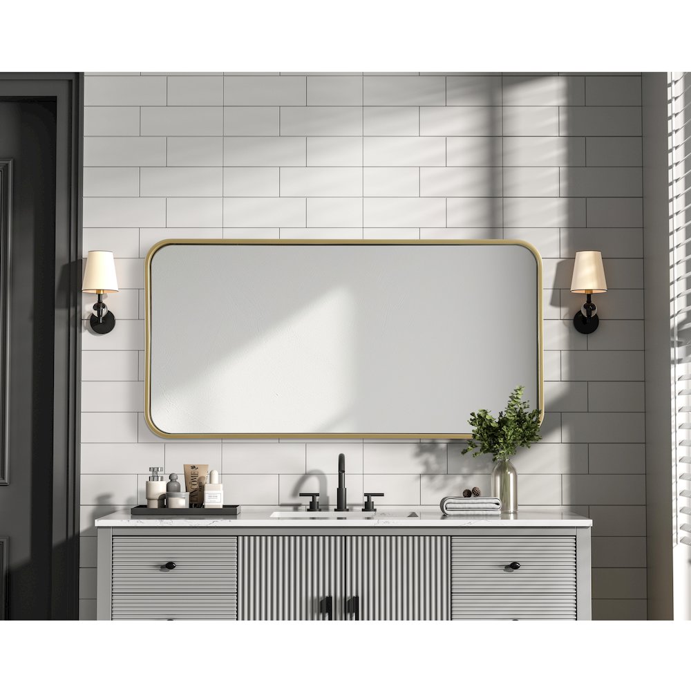 Contour Metal Rectangle Mirror 18x36 in Brass. Picture 6