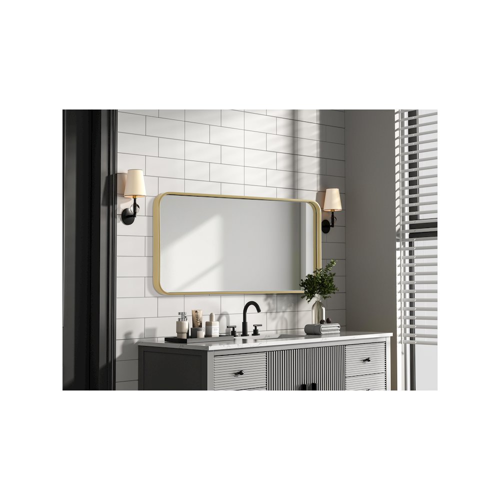 Contour Metal Rectangle Mirror 18x36 in Brass. Picture 7