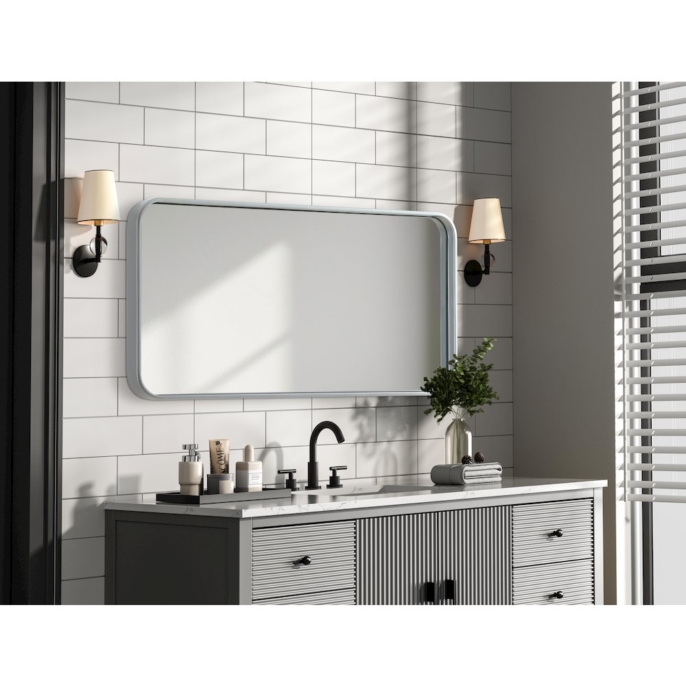 Contour Metal Rectangle Mirror 18x36 in Silver. Picture 7