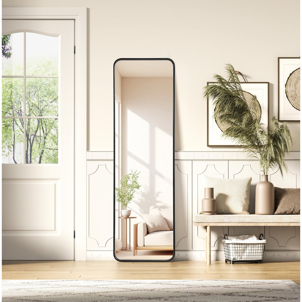 Contour Metal Rectangle Mirror 18x60 in Black. Picture 2