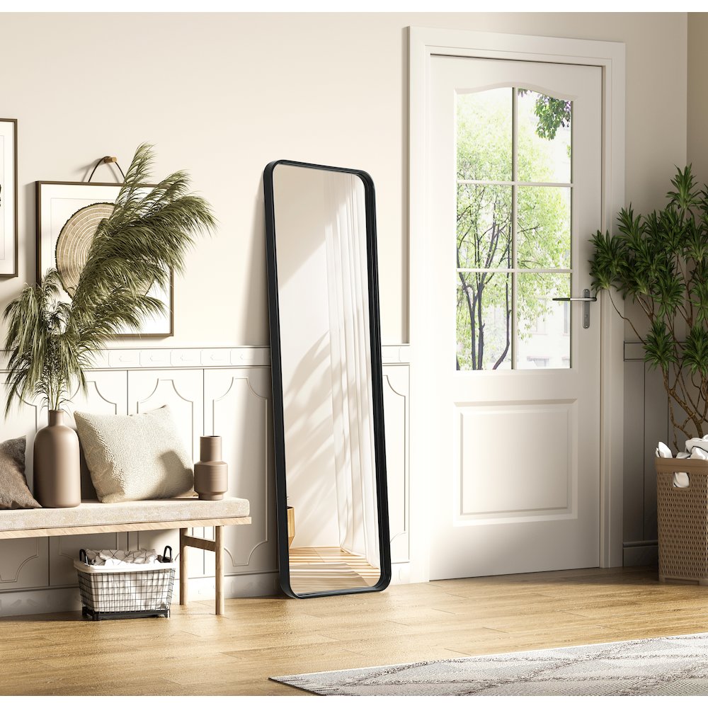 Contour Metal Rectangle Mirror 18x60 in Black. Picture 3