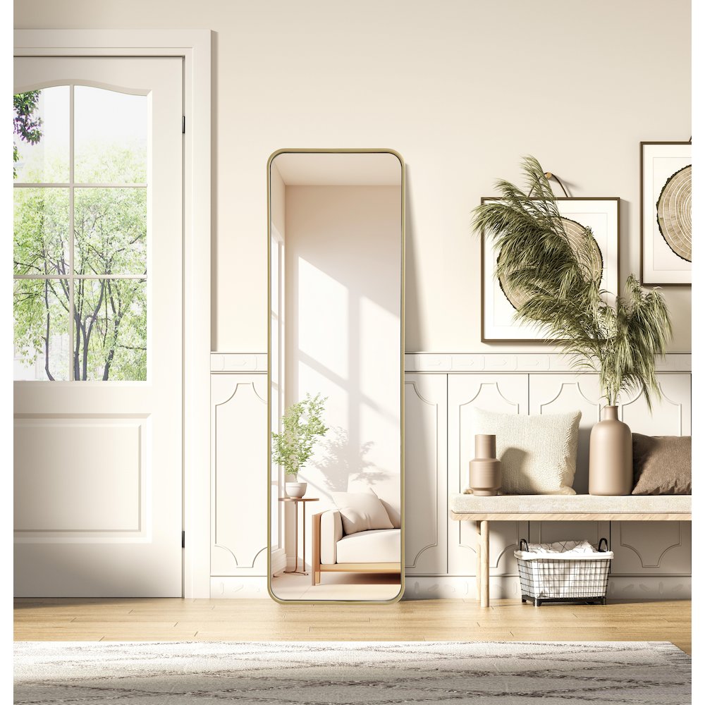 Contour Metal Rectangle Mirror 18x60 in Brass. Picture 2