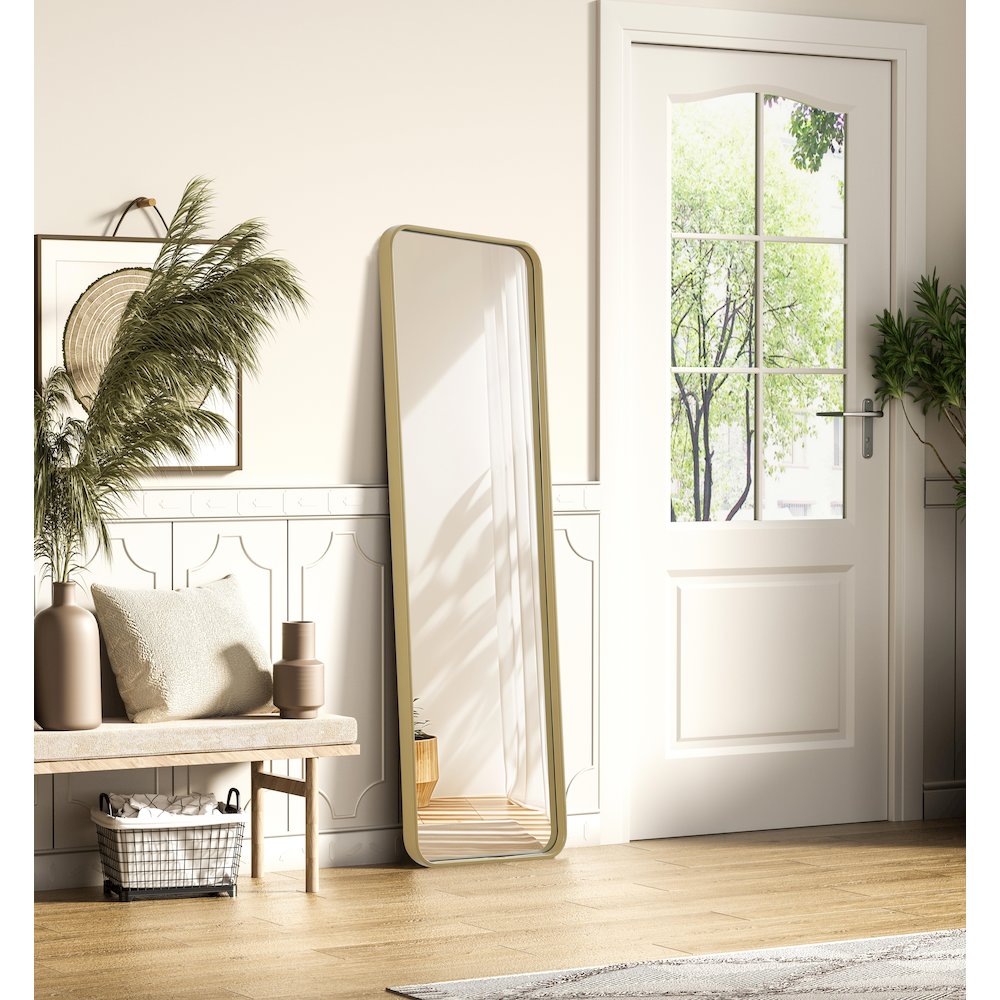 Contour Metal Rectangle Mirror 18x60 in Brass. Picture 3