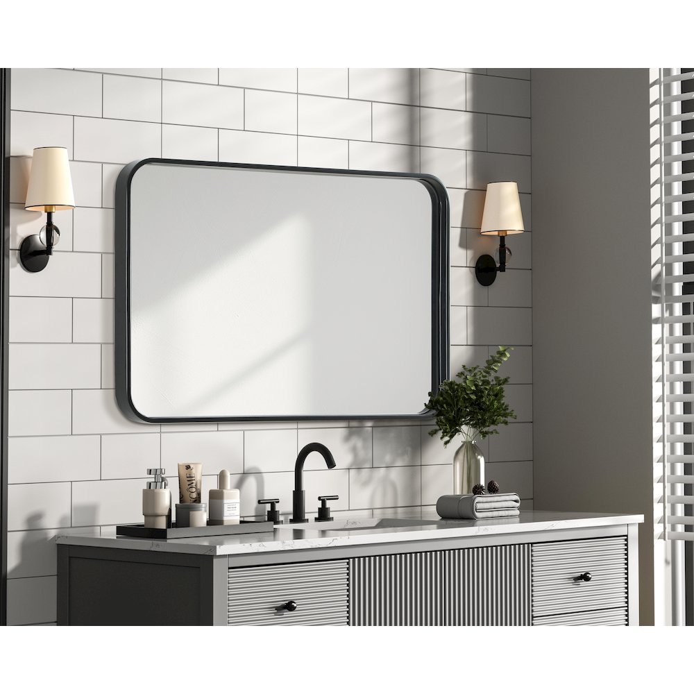 Contour Metal Rectangle Mirror 20x30 in Black. Picture 7