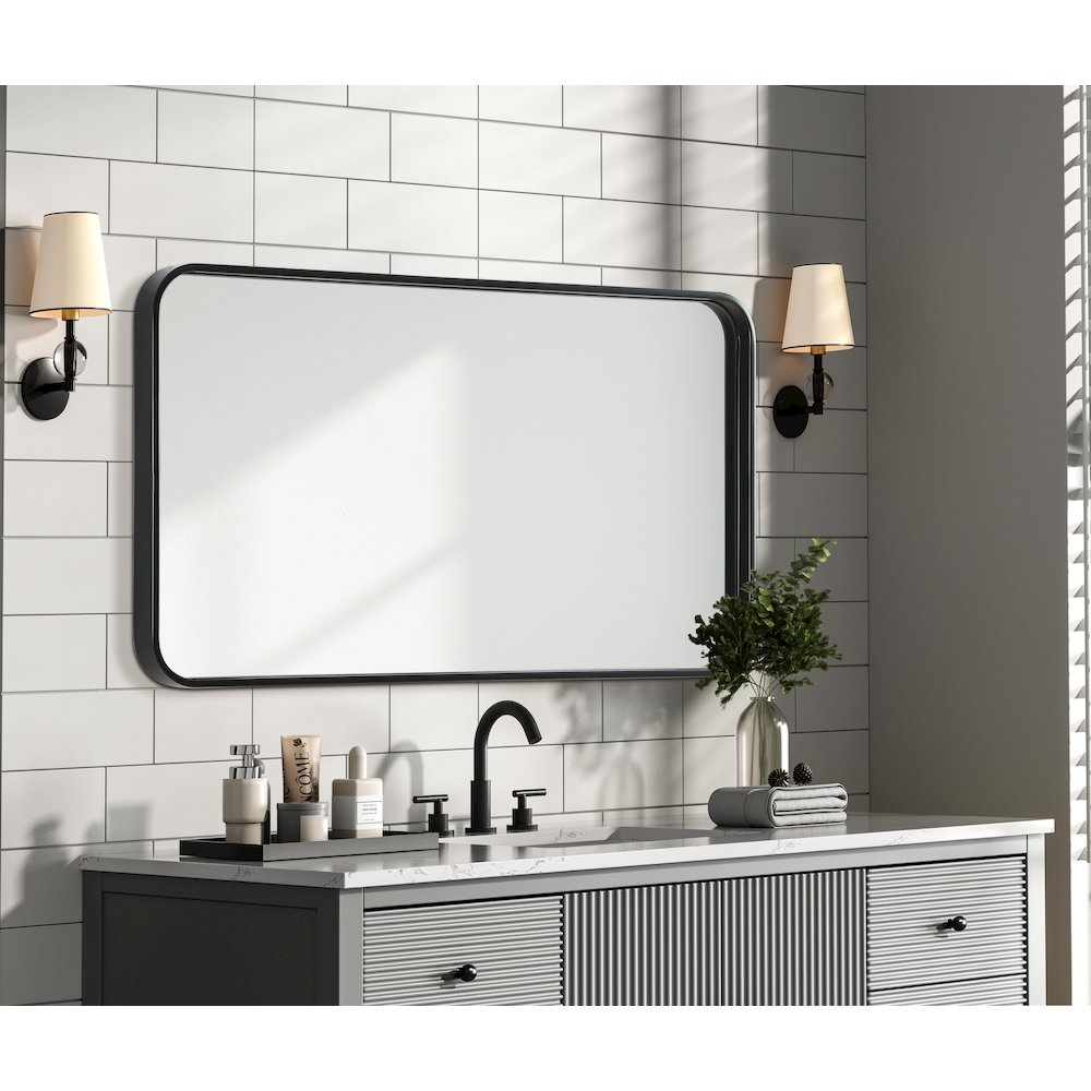 Contour Metal Rectangle Mirror 20x36 in Black. Picture 7