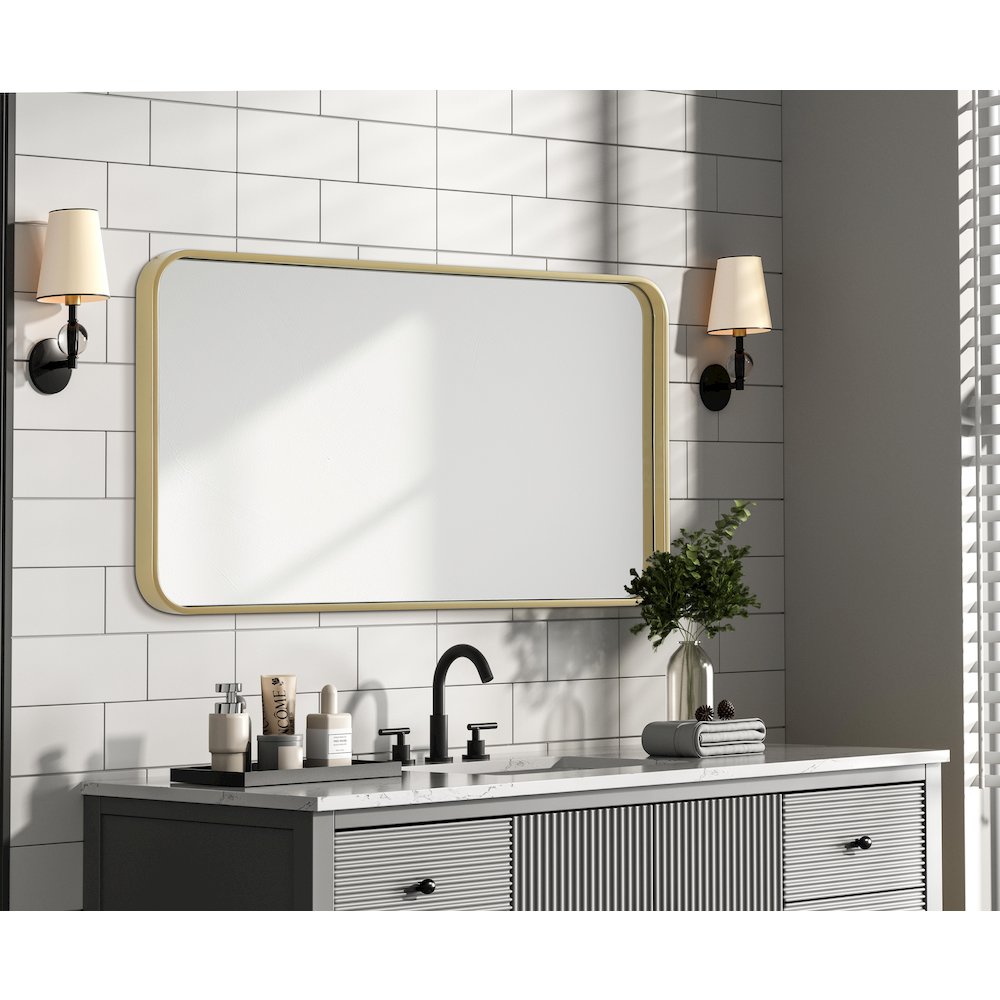 Contour Metal Rectangle Mirror 20x36 in Brass. Picture 7
