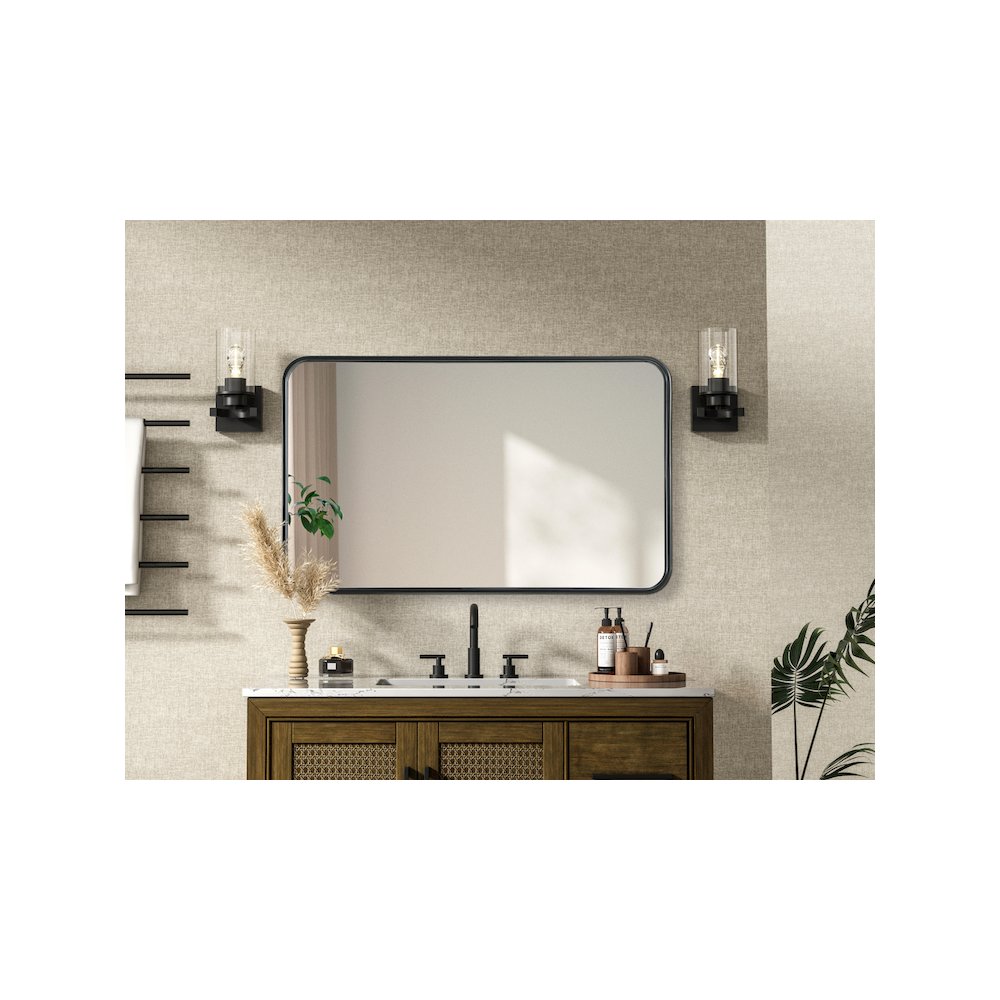 Contour Metal Rectangle Mirror 22x36 in Black. Picture 6